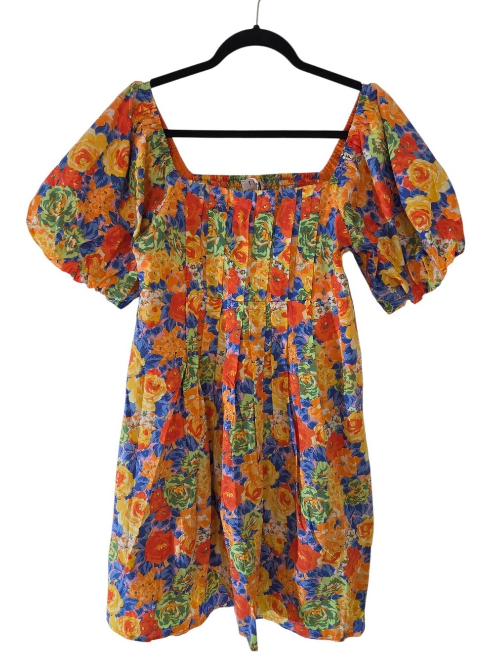 THML Floral Puff Sleeve Cotton Dress Square Neck Size M NWT